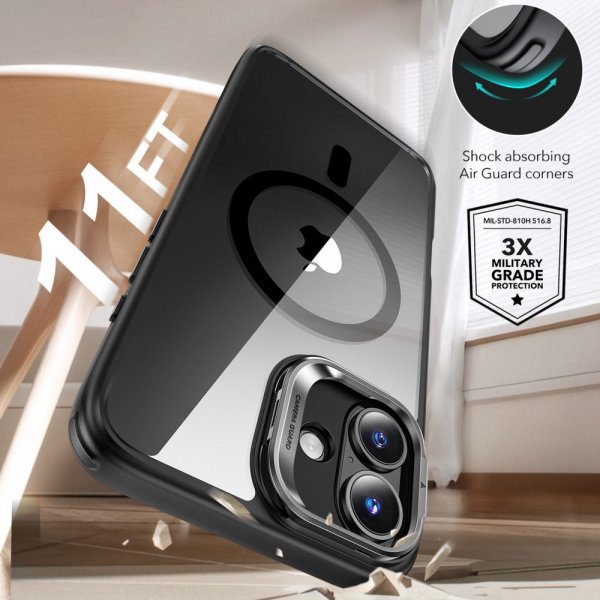 ESR iPhone 16 Deksel og Skjermbeskytter Classic Hybrid Kickstand MagSafe Set Svart Transparent