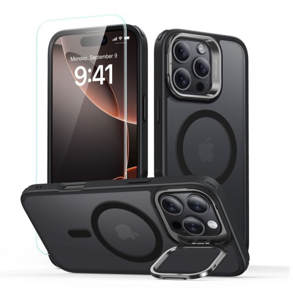 ESR iPhone 16 Pro Deksel og Skjermbeskytter Classic Hybrid Kickstand MagSafe Set Frostet Svart