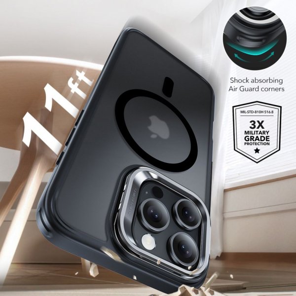 ESR iPhone 16 Pro Deksel og Skjermbeskytter Classic Hybrid Kickstand MagSafe Set Frostet Svart