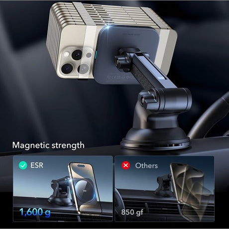 ESR Mobilholder til bil Qi2 Dashboard Wireless Car Charger HaloLock Svart