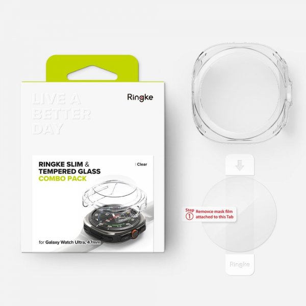 Ringke Samsung Galaxy Watch Ultra 47mm Deksel og Skjermbeskytter Slim & Glass Transparent