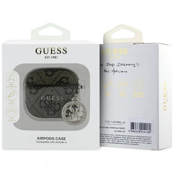 Guess AirPods 4 Deksel Classic Logo 4G Charm Brun