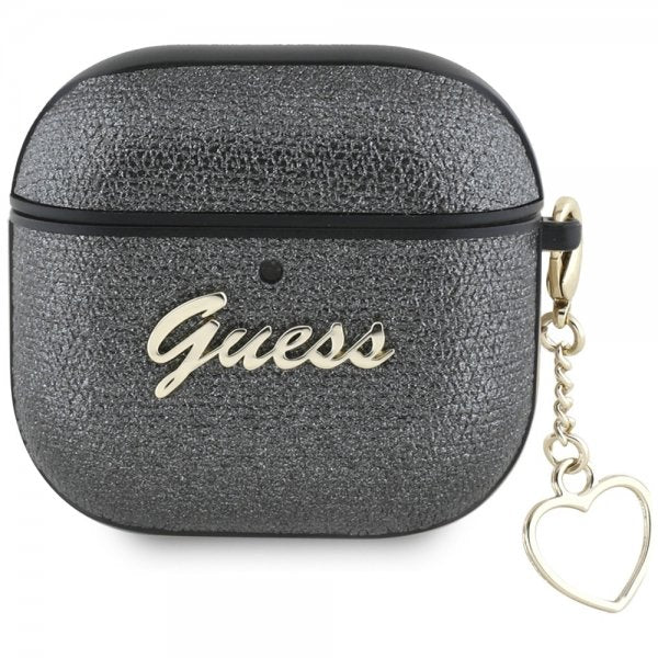 Guess AirPods 4 Deksel Metallic Script Charm Svart