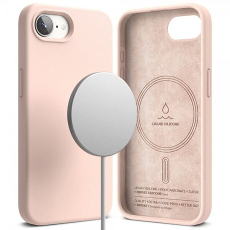 Ringke iPhone 16e/iPhone 17e Deksel Silicone Magnetic Pink Sand