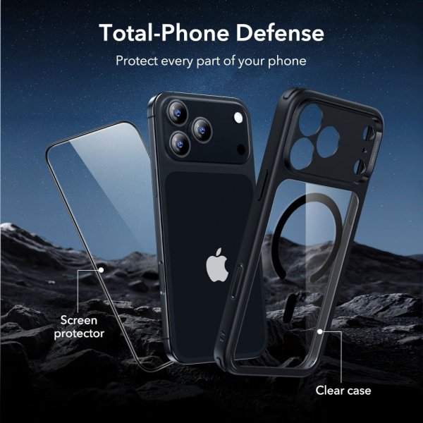 ESR iPhone 17 Pro Deksel og Skjermbeskytter Classic Hybrid MagSafe Set Svart Transparent
