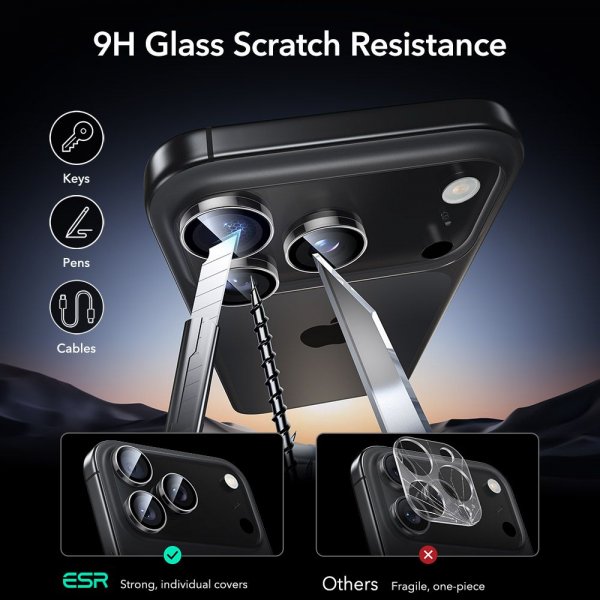 ESR iPhone 14/15/16/17 Pro & Pro Max Kamerabeskytter Armorite Transparent