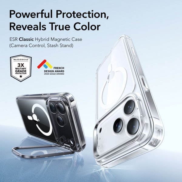 ESR iPhone 17 Pro Deksel Classic Hybrid Kickstand MagSafe Transparent