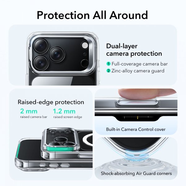 ESR iPhone 17 Pro Max Deksel Classic Hybrid Kickstand MagSafe Transparent