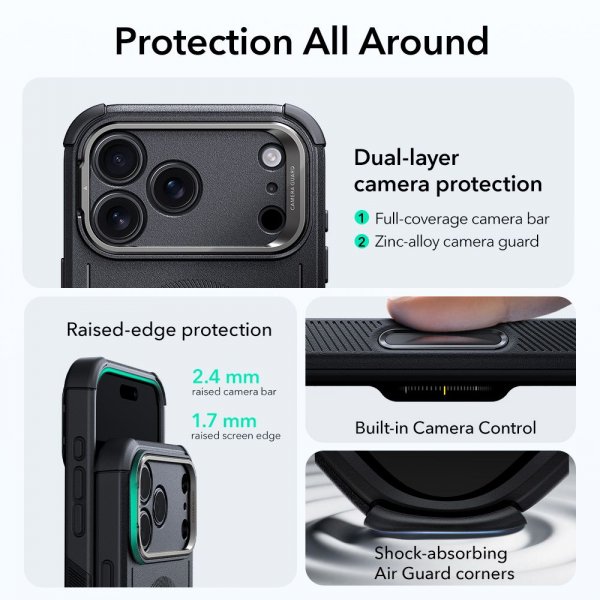 ESR iPhone 17 Pro Deksel Cyber ​​Tough Kickstand MagSafe Svart