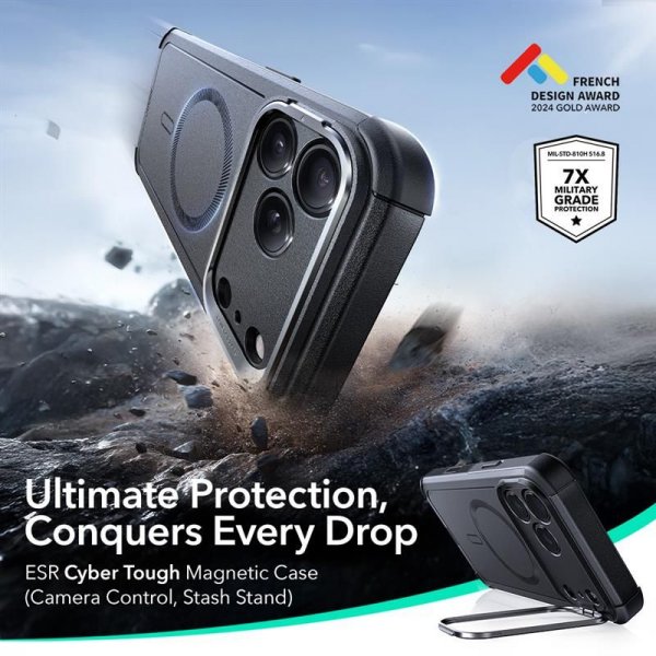 ESR iPhone 17 Pro Max Deksel Cyber ​​Tough Kickstand MagSafe Svart