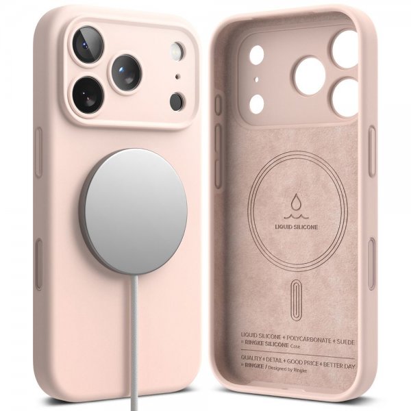 Ringke iPhone 17 Pro Max Deksel Silicone Magnetic Pink Sand