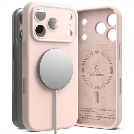 Ringke iPhone 17 Pro Deksel Silicone Magnetic Pink Sand