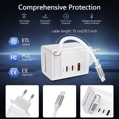 SiGN 100W GaN Snabbladdare med utdragbar USB-C-kabel Hvit