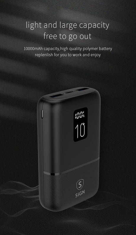 SiGN Mini Powerbank med Display 10 000mAh Svart