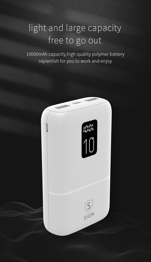 SiGN Mini Powerbank med Display 10 000mAh Hvit