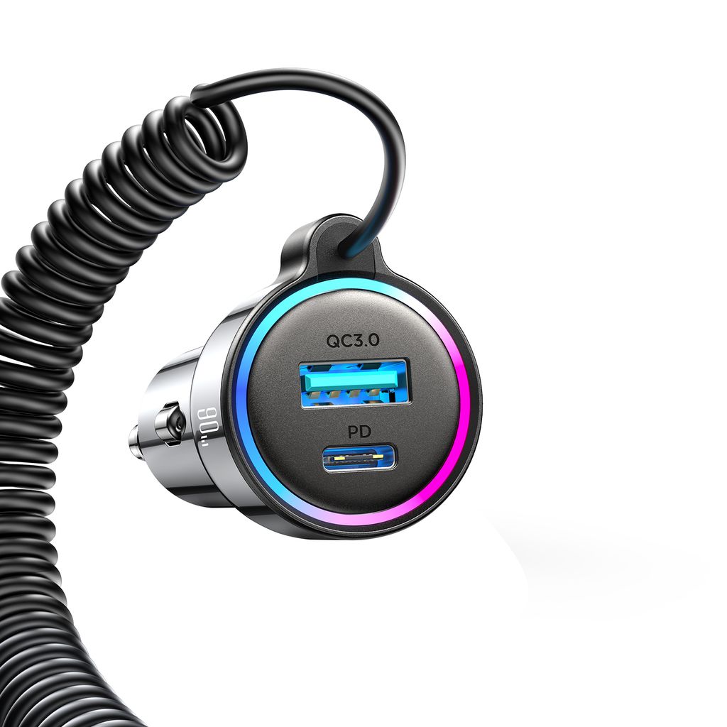 SiGN 3-i-1 rask mobillader til bil med 1,5m USB-C kabel 90W