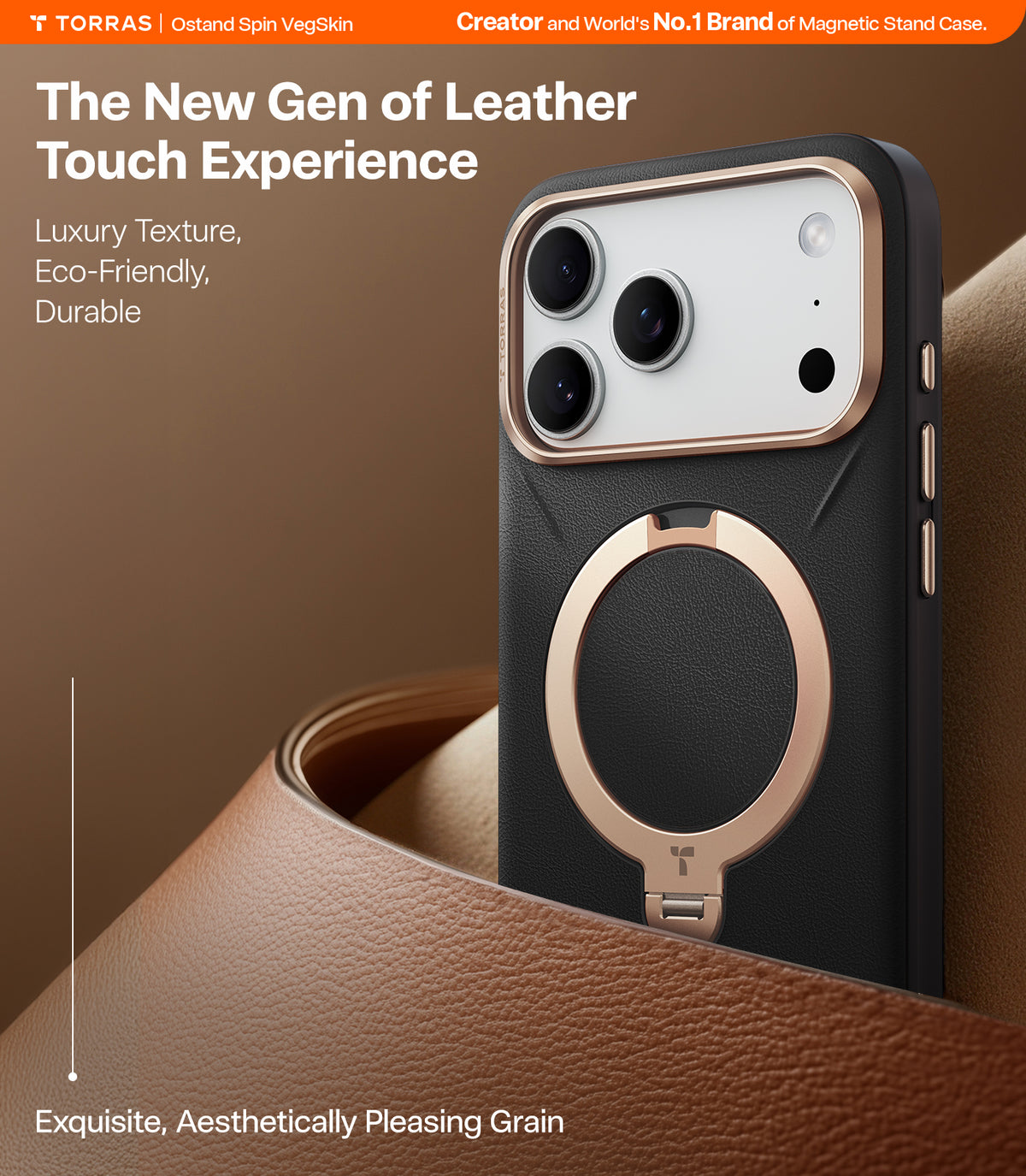 Torras iPhone 17 Pro Deksel Ostand Q3 Vegskin Obsidian Black