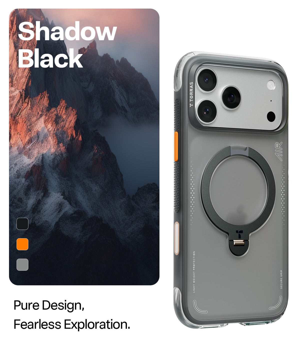 Torras iPhone 17 Pro Max Deksel Ostand Q3 Air Shadow Black
