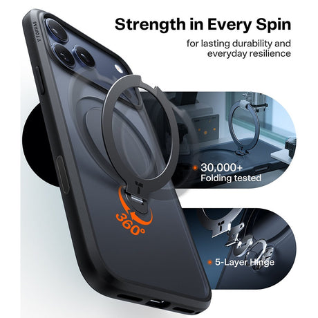 Torras iPhone 17 Pro Max Deksel Ostand Q3 Spin Obsidian Black