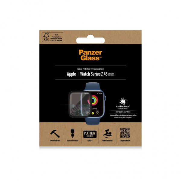 PanzerGlass Apple Watch 45mm Skjermbeskytter Antibacterial Svart
