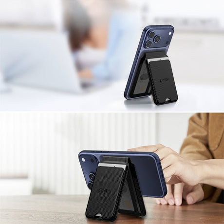 Tech-Protect Kortholder MagWallet Stand MagSafe Karbonfiber Svart