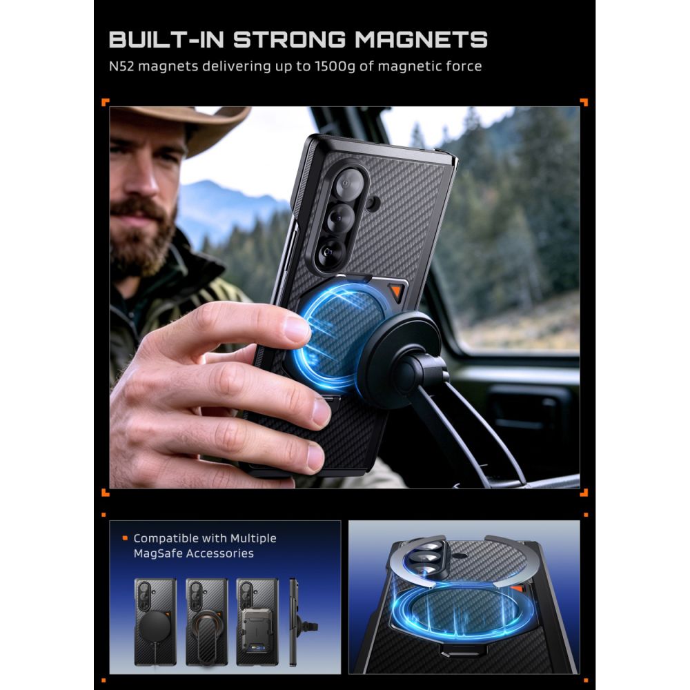 Supcase Samsung Galaxy Z Fold 8 Ultra Deksel Aero MagSafe Karbonfiber Svart
