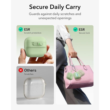 ESR AirPods 4/5 Deksel Pulse FlickLock HaloLock Grønn