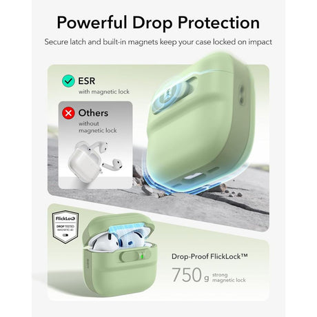 ESR AirPods 4/5 Deksel Pulse FlickLock HaloLock Grønn
