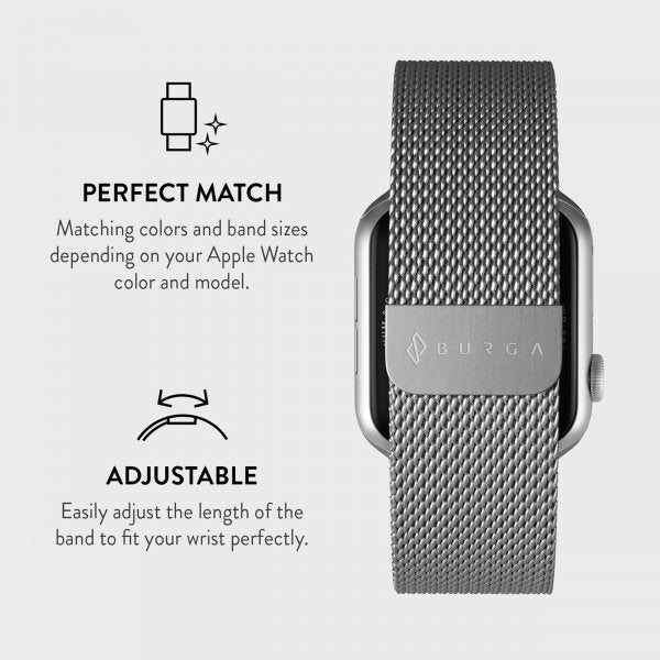 Burga Apple Watch 44/45/46mm/Ultra 49mm Armbånd Metal Mesh Sølv