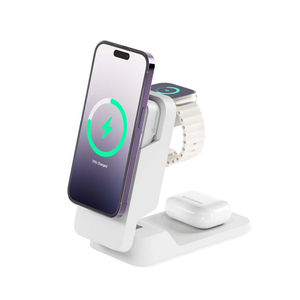 Alogic Matrix Ultimate 3-in-1 Trådløs lader med Powerbank MagSafe Hvit
