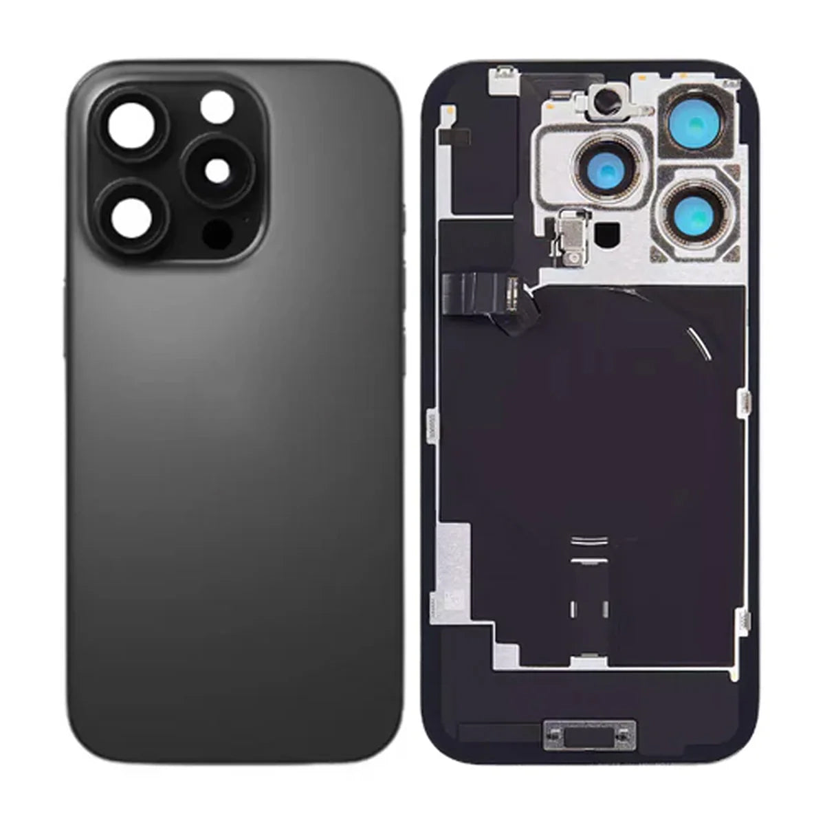 iPhone 16 Pro Max Bakglass med smådeler – Svart Titan