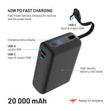 Fixed Zen 20 Loop Powerbank med innebygd USB-C kabel 40W