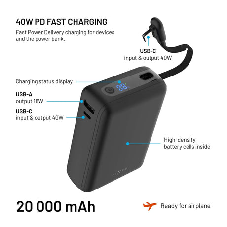 Fixed Zen 20 Loop Powerbank med innebygd USB-C kabel 40W