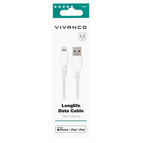 Vivanco Kabel Longlife Braided USB-A/Lightning 2.5m Hvit