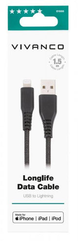 Vivanco Kabel Longlife Braided USB-A/Lightning 1.5m Svart