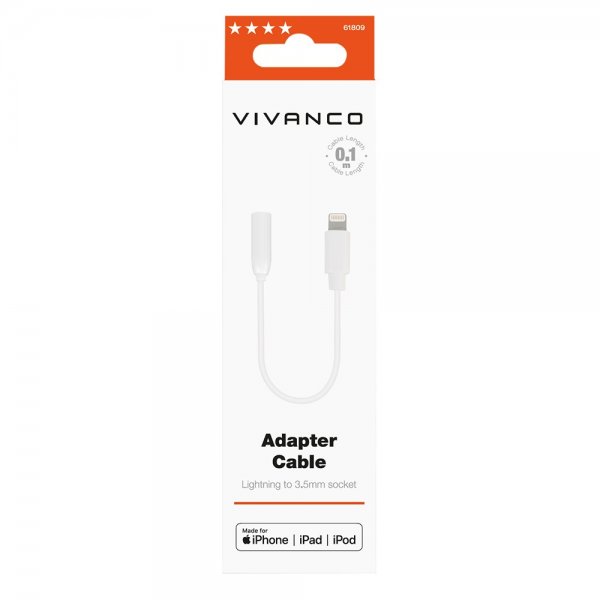 Vivanco Lightning til 3.5mm lydadapter MFI hvit