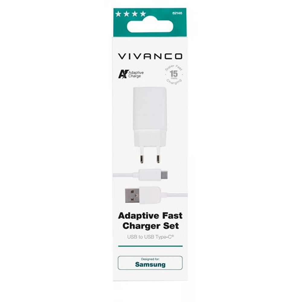 Vivanco Lader med Kabel Adaptive Fast Charger Set USB-C 15W 1m Hvit