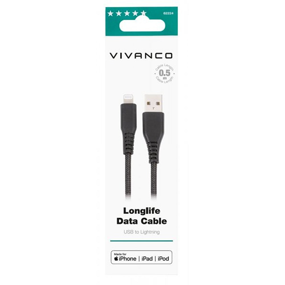Vivanco Kabel Longlife Braided USB-A/Lightning 0.5m Svart