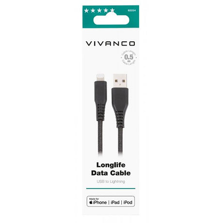 Vivanco Kabel Longlife Braided USB-A/Lightning 0.5m Svart