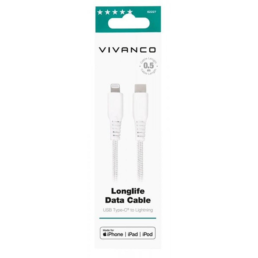 Vivanco Kabel Longlife Braided USB-C/Lightning 0.5m Hvit