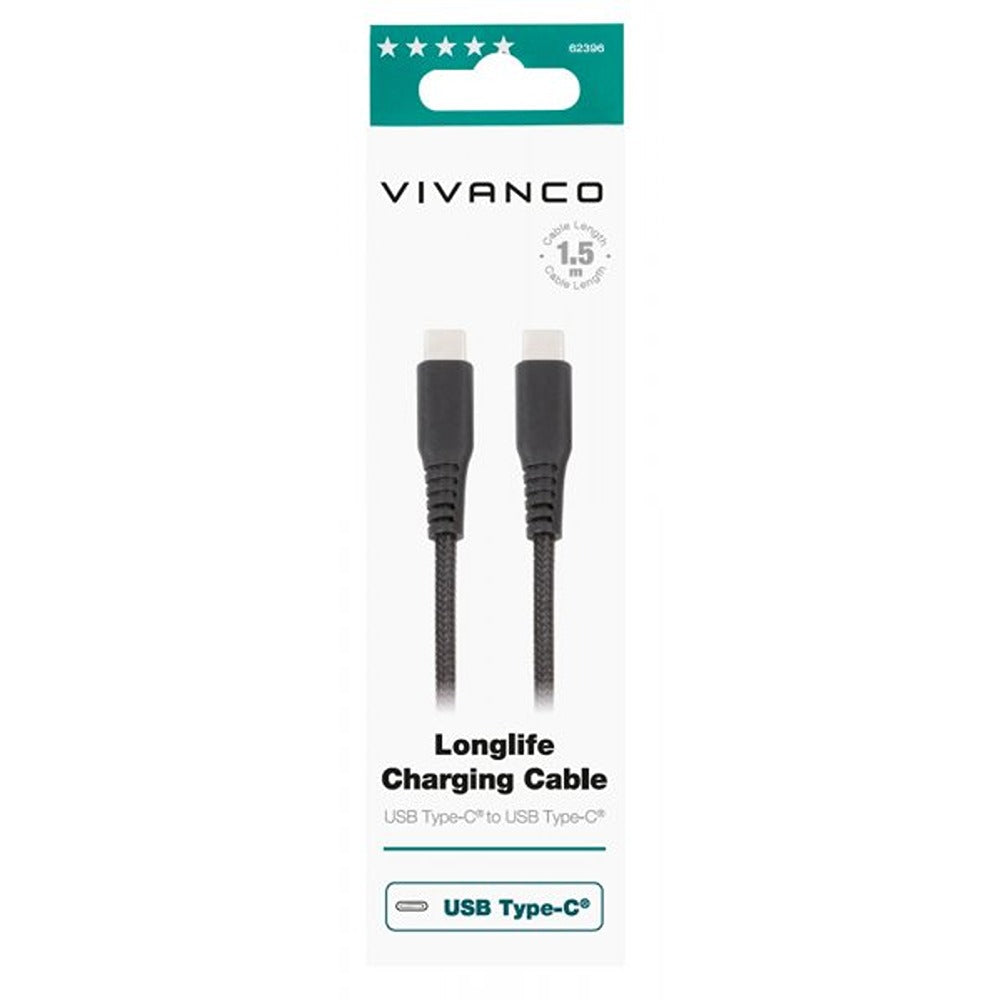 Vivanco Kabel Longlife Braided USB-C/USB-C 1.5m Svart