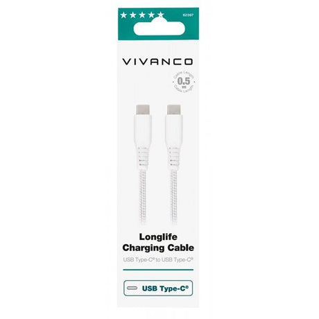 Vivanco Kabel Longlife Braided USB-C/USB-C 0.5m Hvit