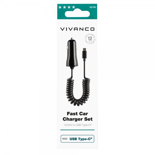 Vivanco Mobillader til bil med Fjærkabel 1m USB-C 12W Svart