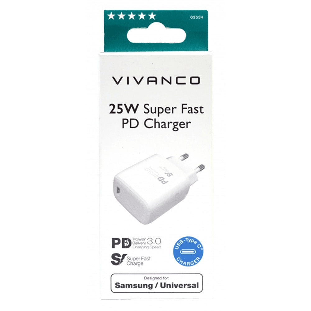 Vivanco Lader 25W Super Fast PD Charger Hvit