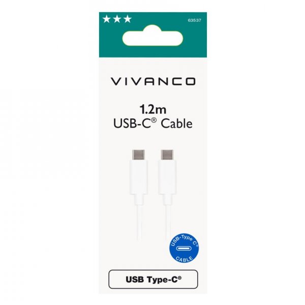 Vivanco Kabel Charging Cable USB-C/USB-C 2.0 1.2m Hvit