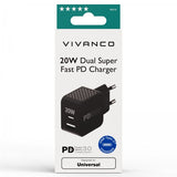 Vivanco Lader 20W Dual Super Fast PD Charger Svart