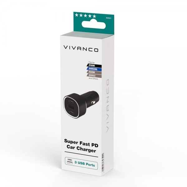 Vivanco Mobillader til bil Super Fast PD 60W USB-A/USB-C Svart