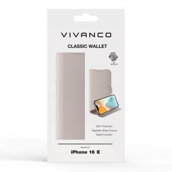 Vivanco iPhone 16e/17e Etui Classic Wallet Greige