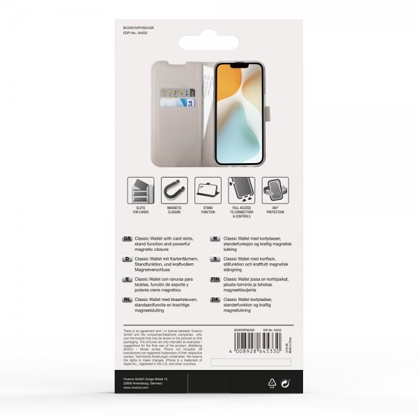 Vivanco iPhone 16e/17e Etui Classic Wallet Greige