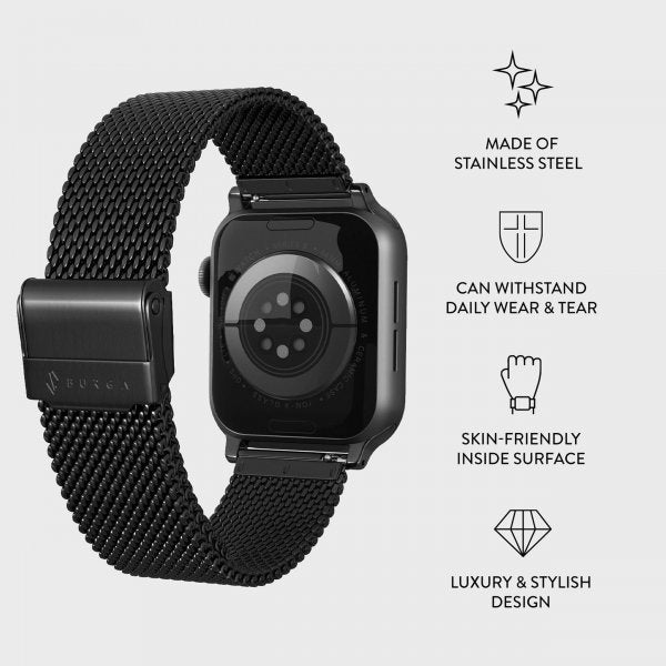Burga Apple Watch 44/45/46mm/Ultra 49mm Armbånd Mesh Elegance Svart